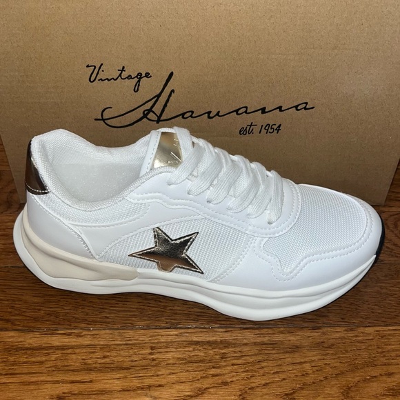 Vintage Havana Run Gold Star Fashion Sneaker White & Metallic Gold Women’s 7.5 - Picture 3 of 10